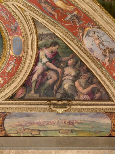 Allegorie von Pisa; unten, Ansicht von Siena von Giorgio Vasari